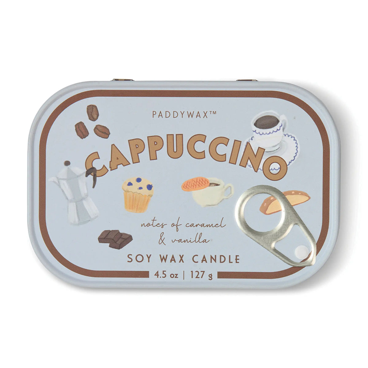 Vela Paddywax Bistro en lata 127 g. – Aroma Cappuccino: Chocolate y Cereza