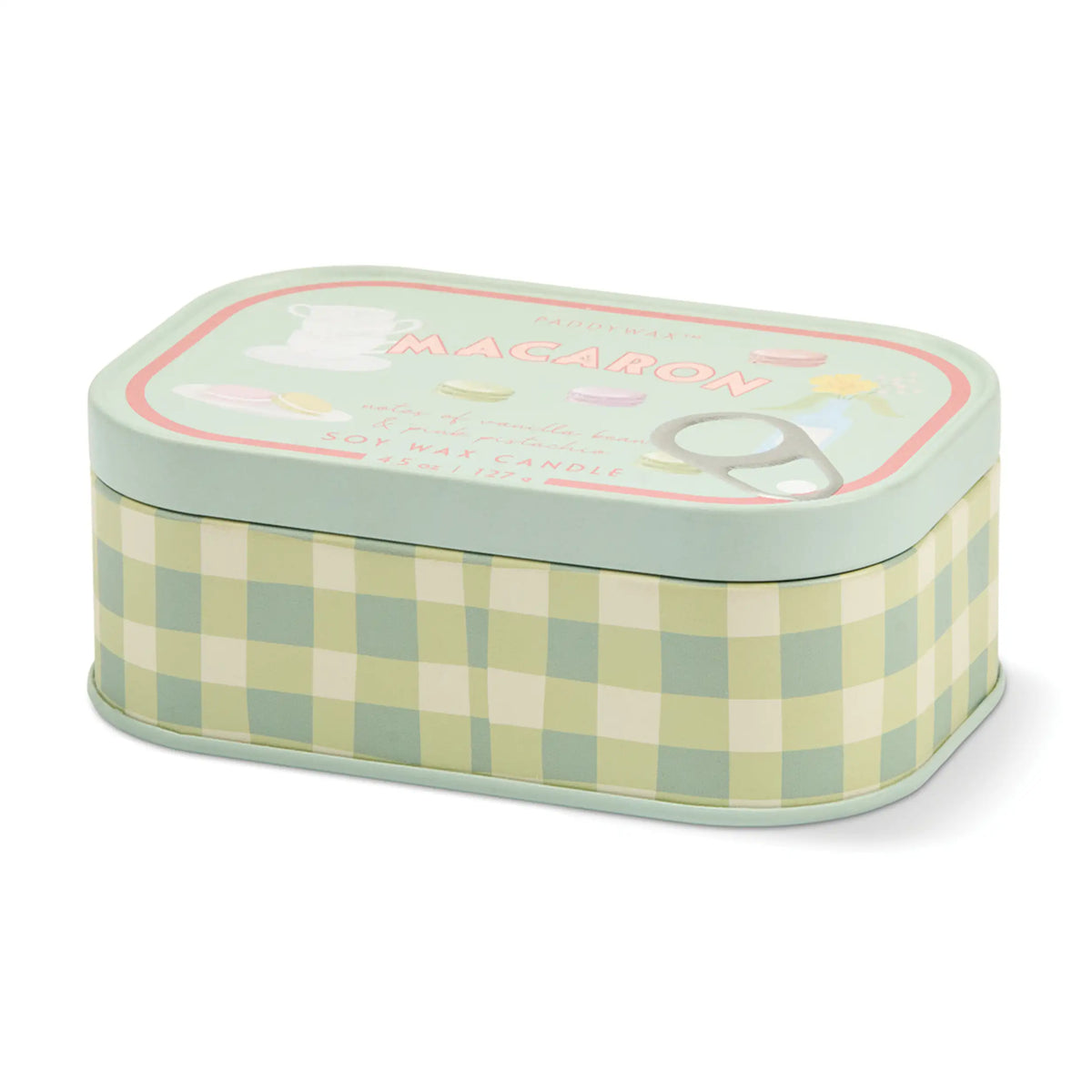 Vela Paddywax Bistro en lata Macaron 127 g. – Ámbar y pistacho