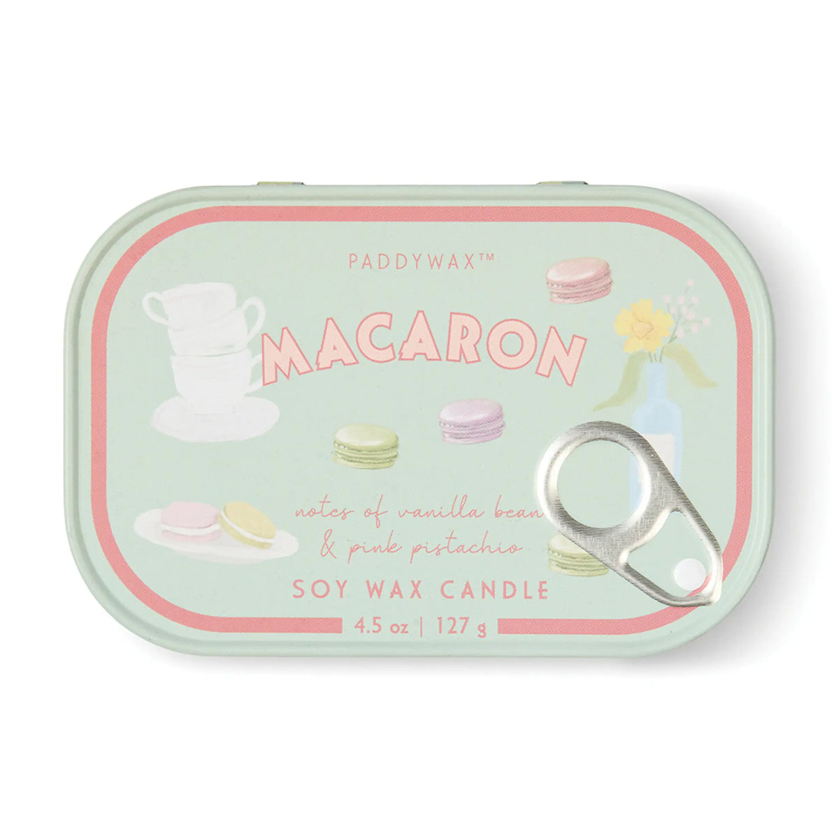 Vela Paddywax Bistro en lata Macaron 127 g. – Ámbar y pistacho