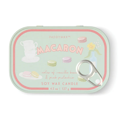 Vela Paddywax Bistro en lata Macaron 127 g. – Ámbar y pistacho