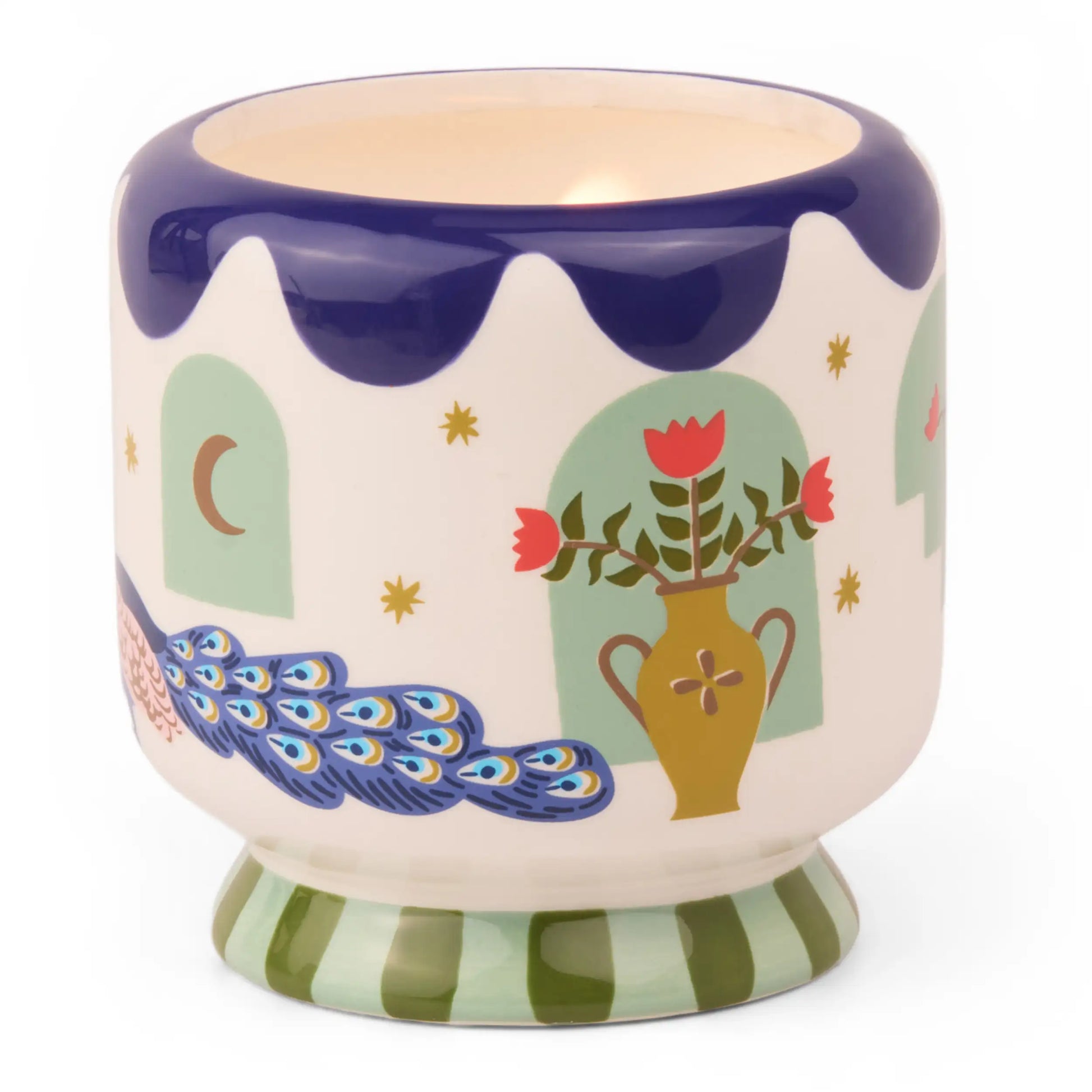 Vela decorativa Paddywax en recipiente de cerámica, diseño de pavo real, CHICA del Sur