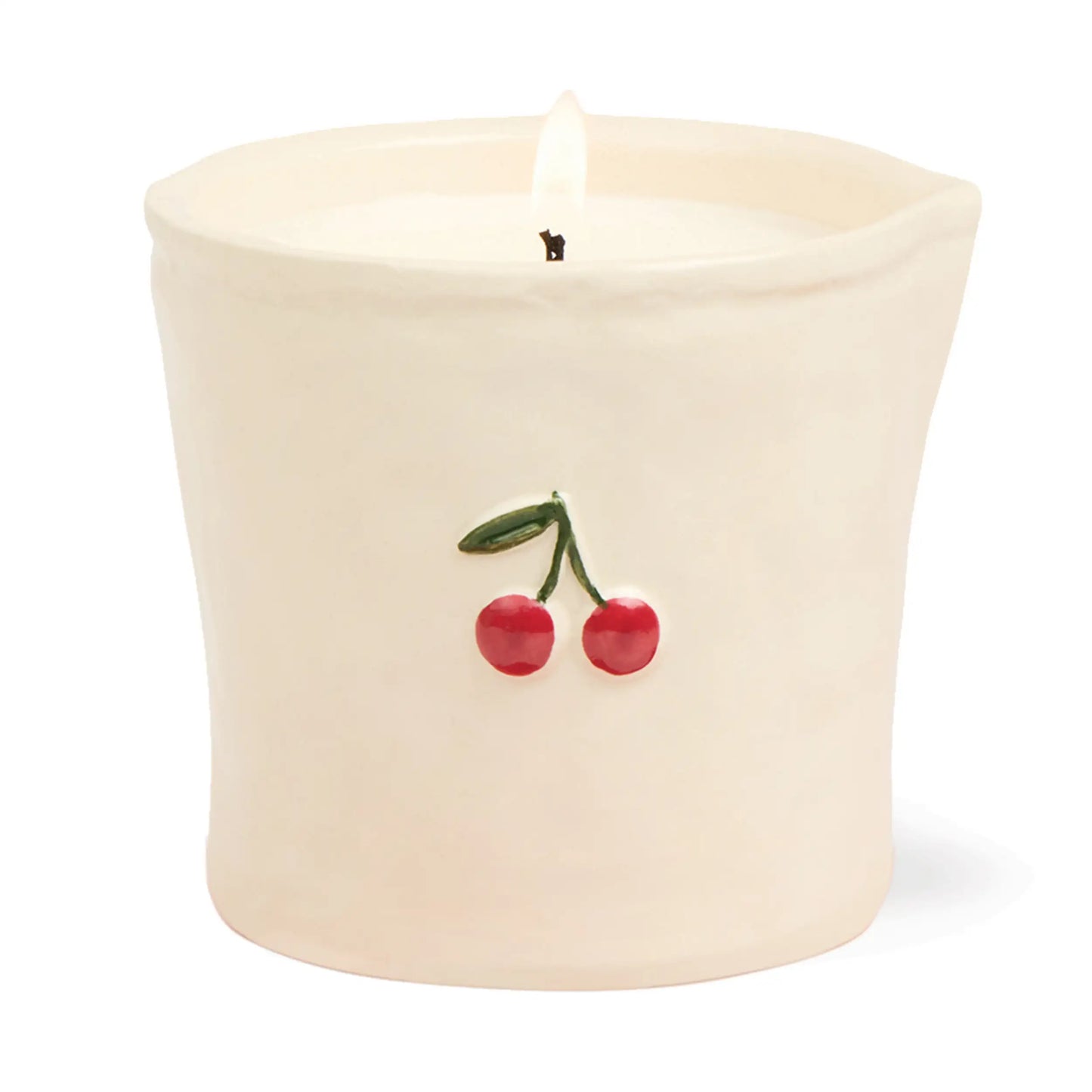 Vela aromática en recipiente de cerámica crema con diseño de cerezas, CHICA del Sur
