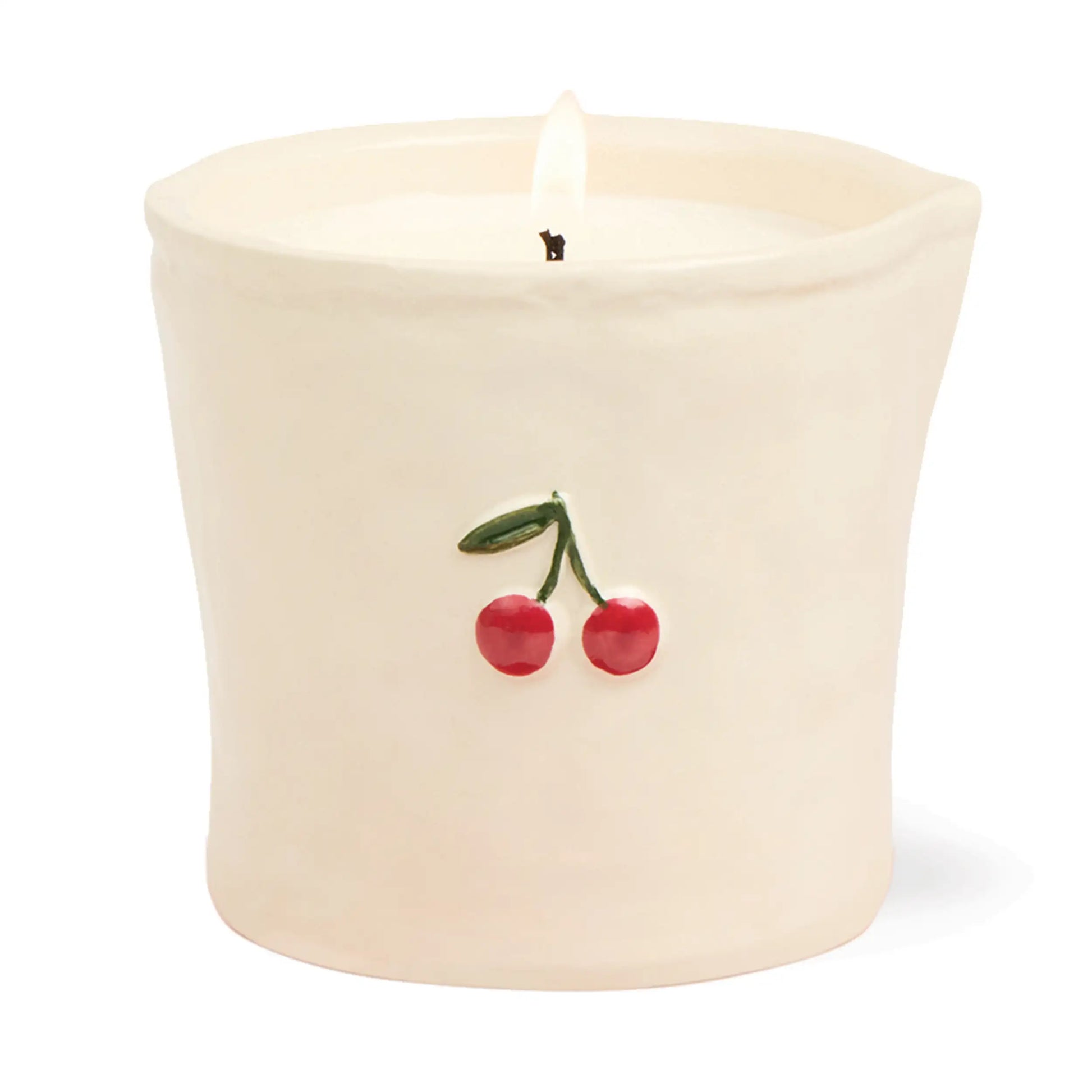 Vela aromática en recipiente de cerámica crema con diseño de cerezas, CHICA del Sur