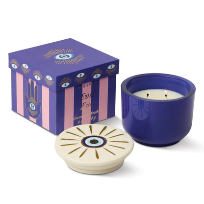 Vela Paddywax en vaso azul con caja decorativa ojo turco, accesorio estilo CHICA del Sur.