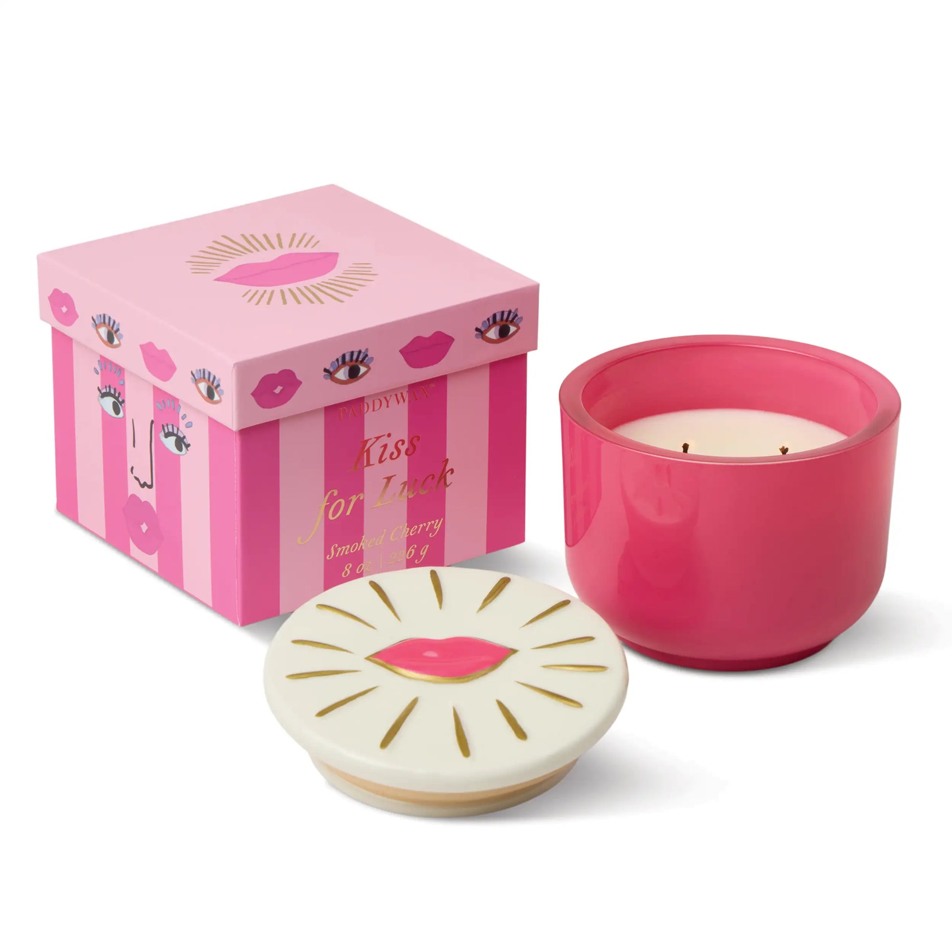 Vela Paddywax rosa Kiss for Luck con caja decorativa y tapa, aroma cherry, estilo femenino