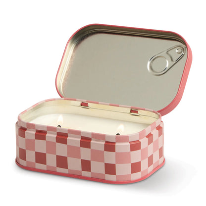 Vela aromática en lata decorativa rosa con cuadros, estilo bistró, CHICA del Sur