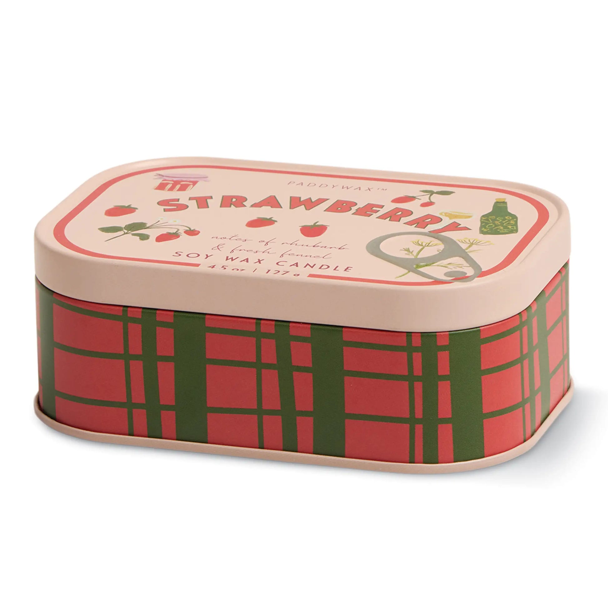 Vela Paddywax en lata decorativa roja y verde con diseño de fresas, CHICA del Sur.