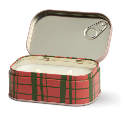 Vela aromática Paddywax en lata estampada roja y verde, estilo moderno, CHICA del Sur.