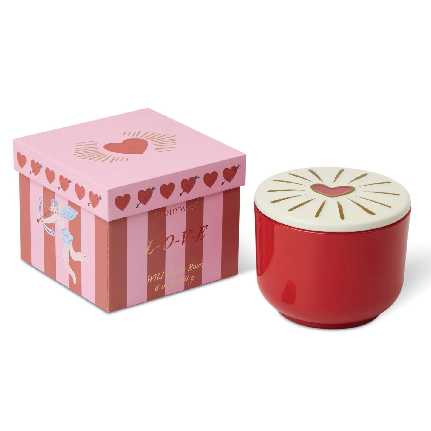 Vela Paddywax roja con caja decorativa rosa, corazones y diseño LOVE, regalo CHICA del Sur