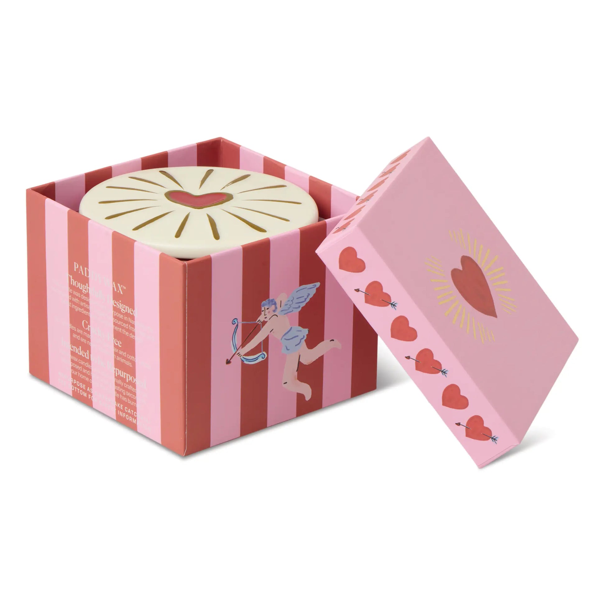 Vela aromática Paddywax en caja rosa con corazones y Cupido, CHICA del Sur.
