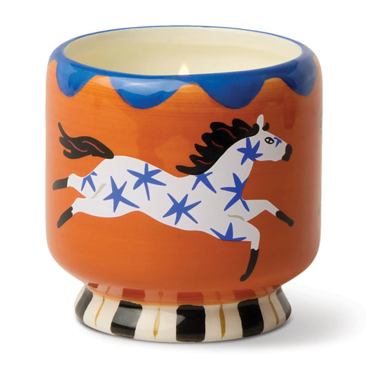 Vela decorativa Paddywax con diseño de caballo blanco y estrellas azules, estilo CHICA del Sur