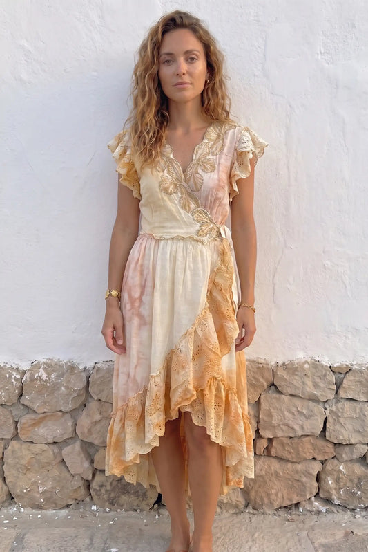 Vestido Asimétrico Coral de Mujer Bordado