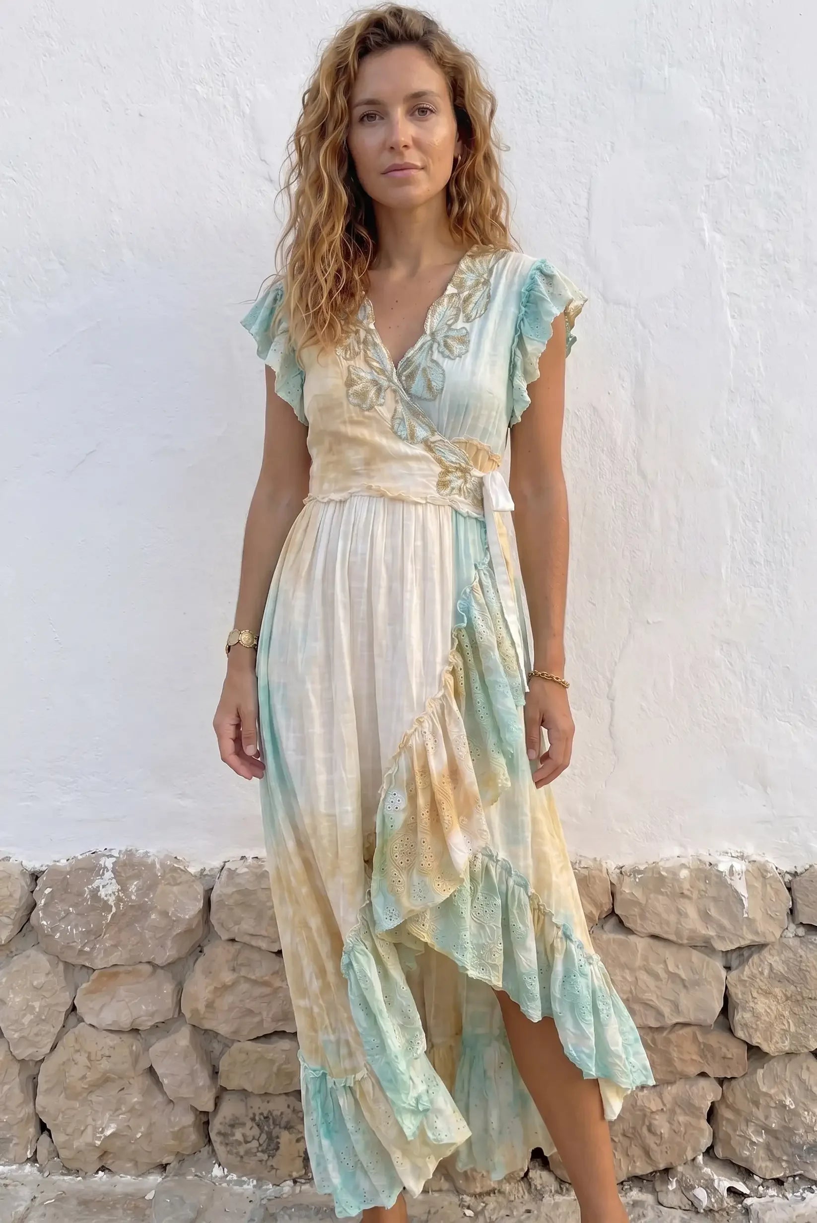 embroidered sun dress Turquoise Asymmetric Summer 👗 – CHICA del Sur Shoe Size (UK):6.5 VIDA Lace Up Backless Its perfect for my new-arrivals-dresses