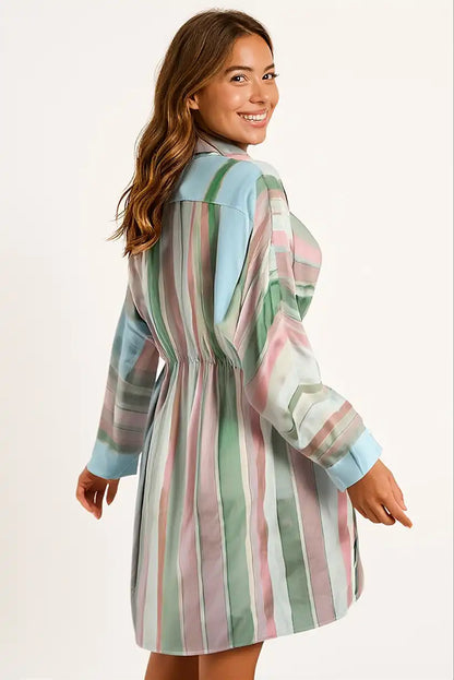 Vestido Camisero Mujer Rayas Pastel Otoño Cinturón Fluido - CHICA del Sur