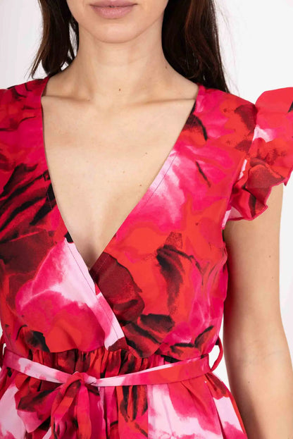Vestido Corto Estampado Floral Rojo para Mujer