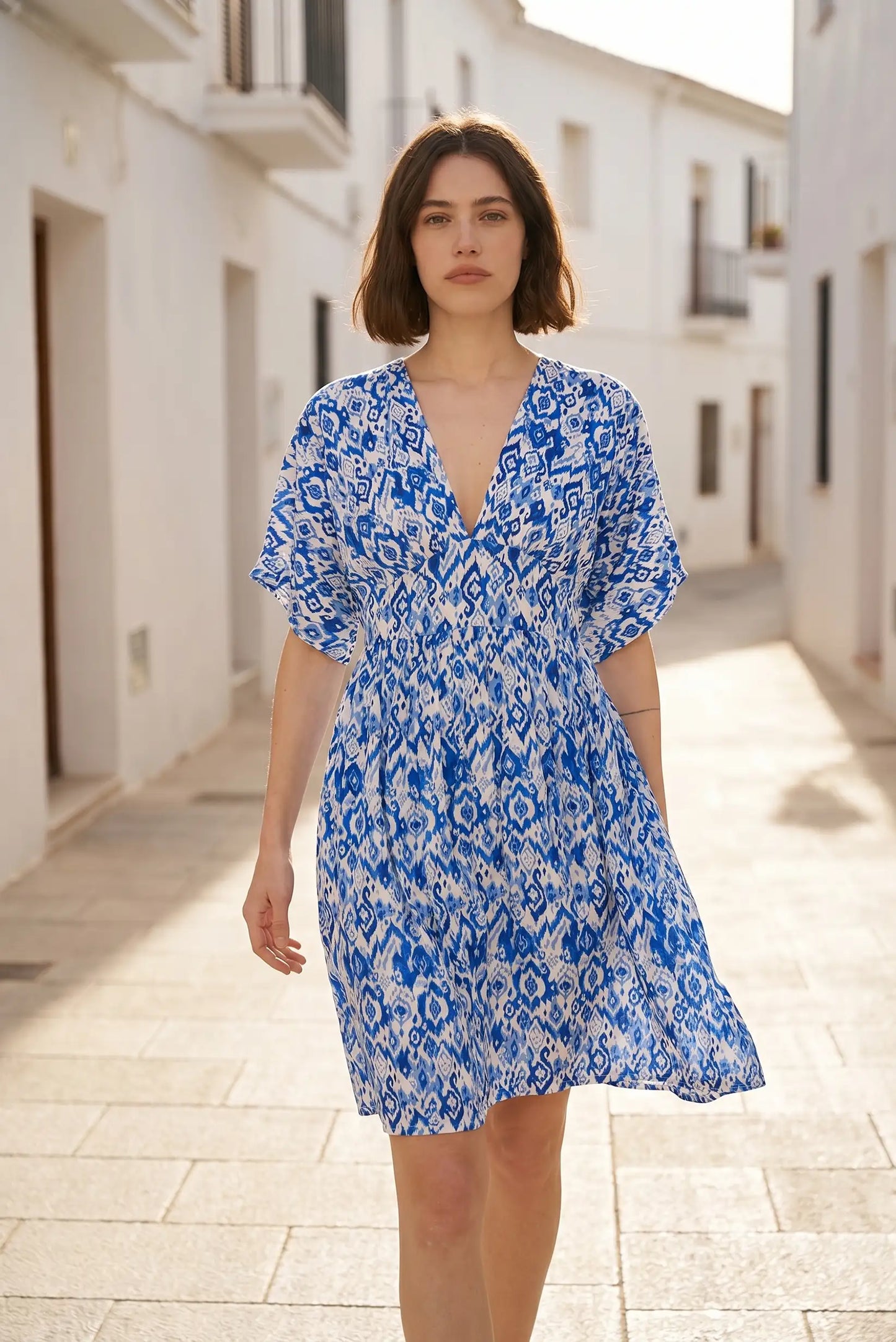 Vestido Corto Azul Estampado para Mujer 100% Algodón