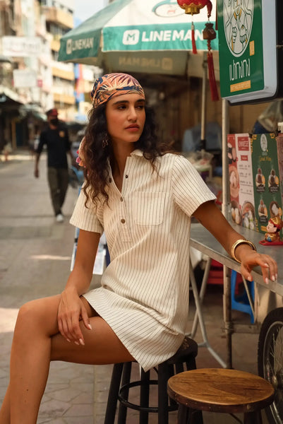 Striped sailor-style short denim dress ☀️ – CHICA del Sur