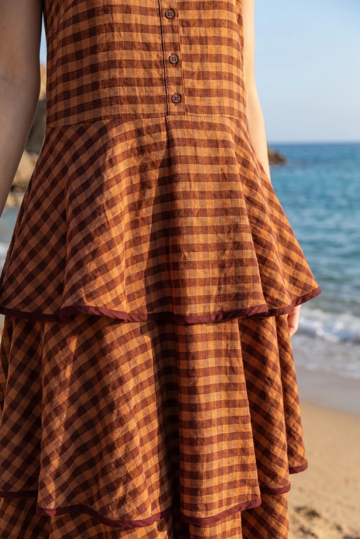 Vestido Midi de Cuadros Marrón Teja para Mujer