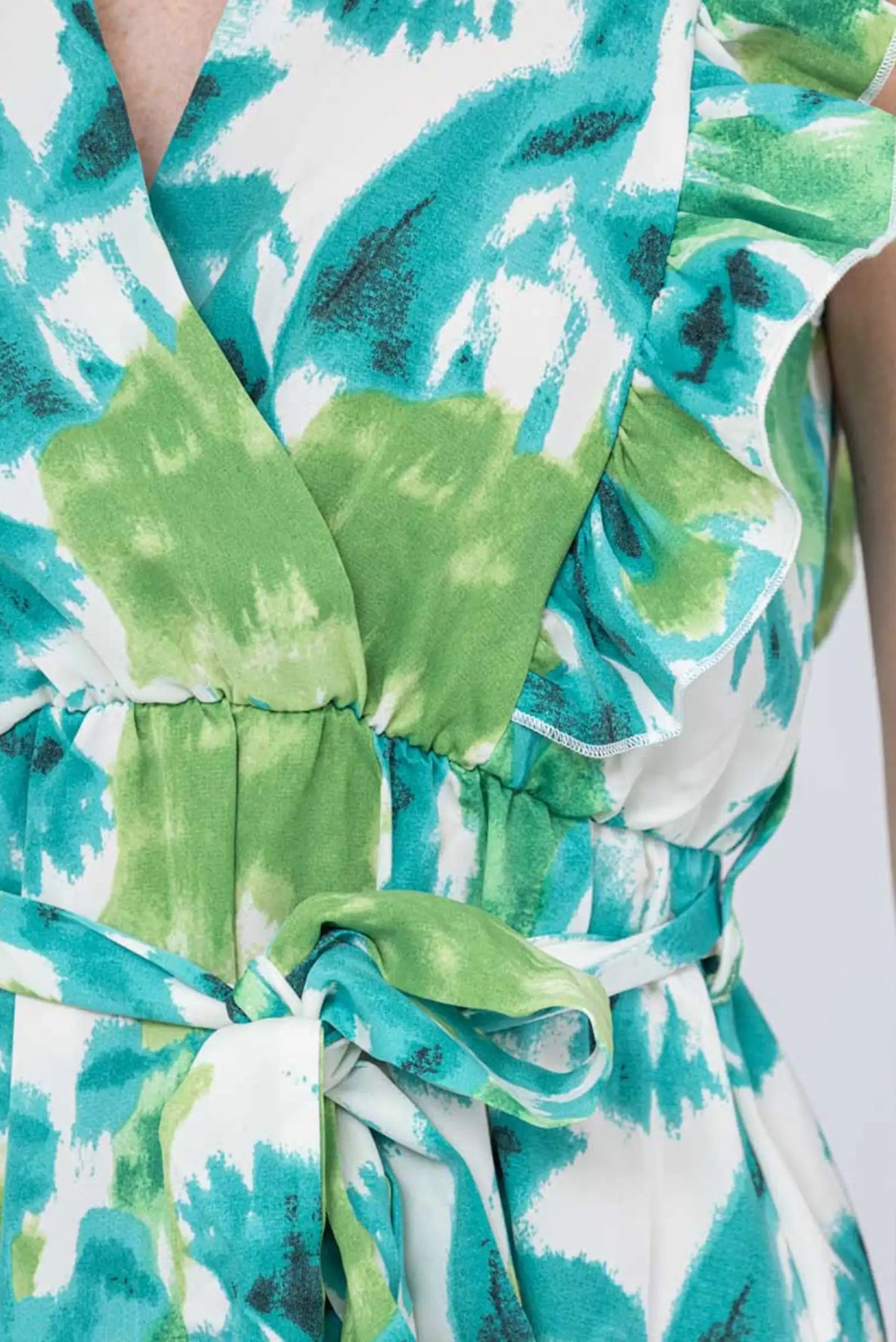 Vestido Corto Estampado Verde para Mujer con Volantes