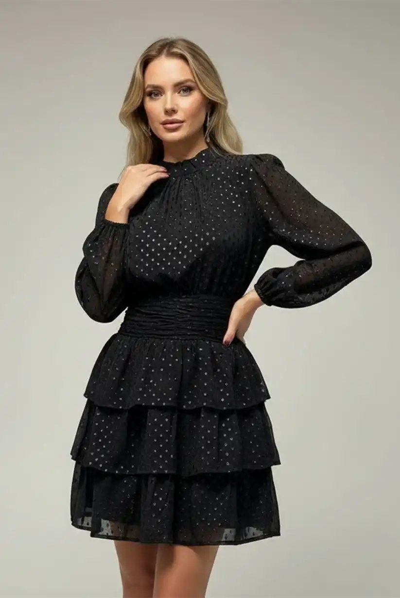 Vestido negro mujer corto topo falda volante - CHICA del Sur