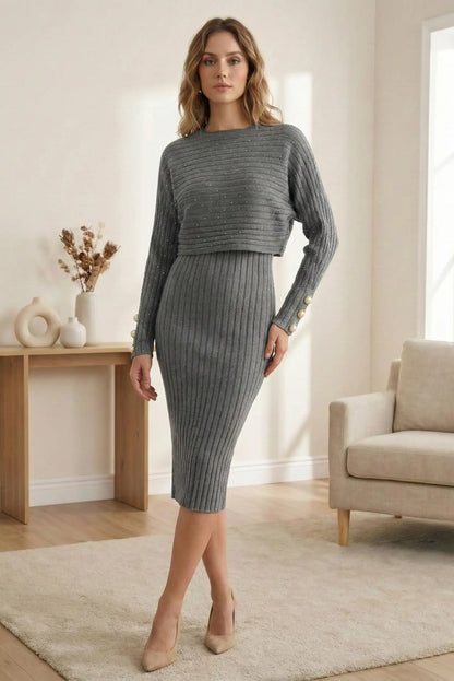 Vestido largo dos piezas con jersey brillantes "Pampaneira" - CHICA del Sur