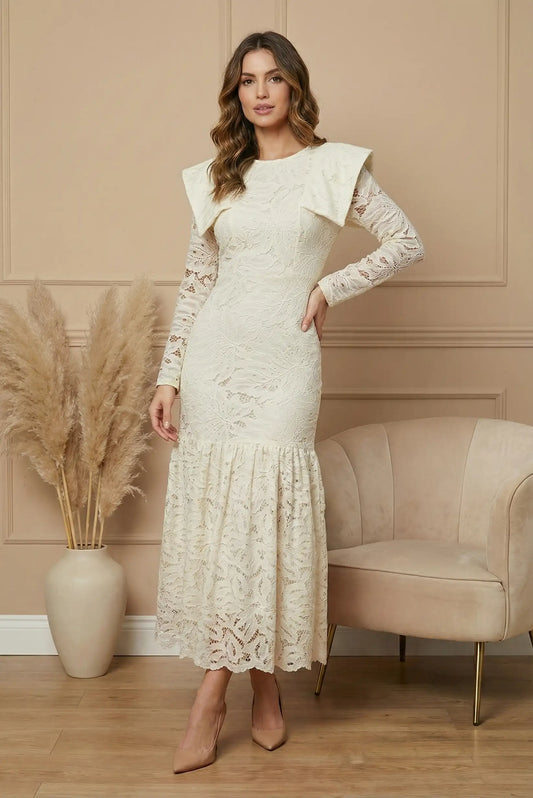 Vestido largo de encaje blanco roto de manga larga para mujer, estilo elegante CHICA del Sur