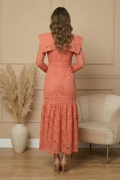 salmon colored lace dress Alie Street Charlotte Lace Dress (Coral Pink)