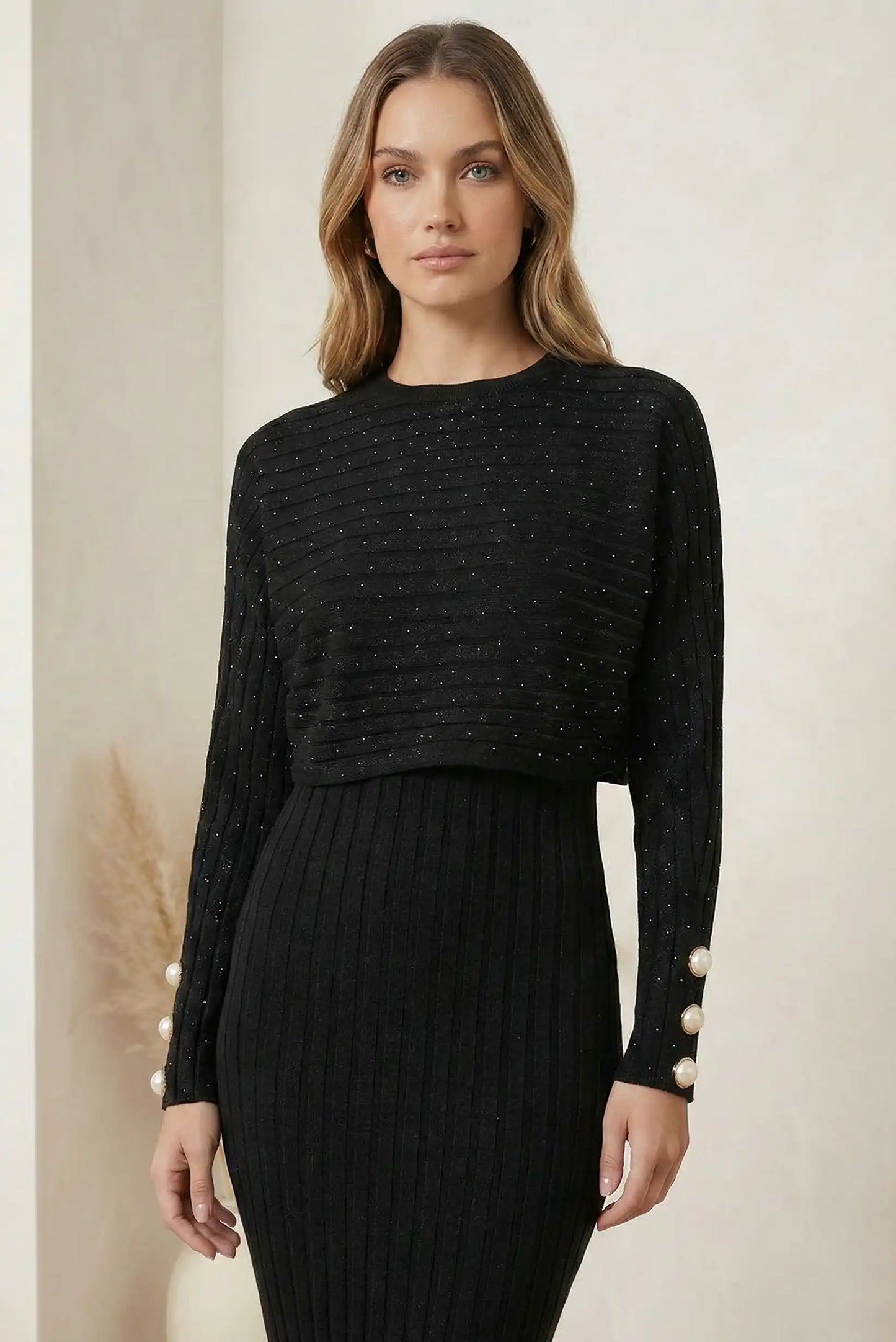 Vestido largo dos piezas con jersey brillantes "Pampaneira"