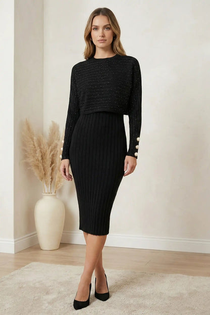 Vestido largo dos piezas con jersey brillantes "Pampaneira" - CHICA del Sur