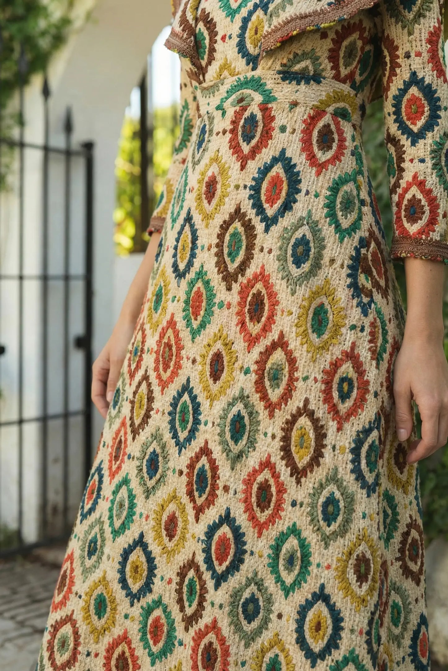 Vestido mujer multicolor manga francesa, estampado étnico, estilo primaveral CHICA del Sur