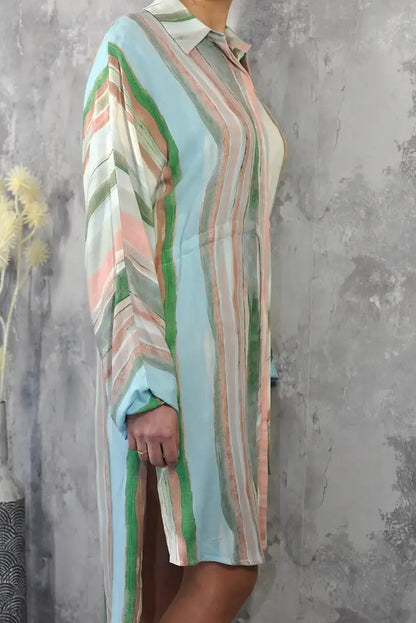 Vestido Camisero Mujer Rayas Pastel Otoño Cinturón Fluido - CHICA del Sur