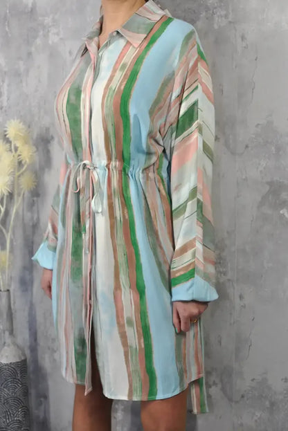 Vestido Camisero Mujer Rayas Pastel Otoño Cinturón Fluido - CHICA del Sur