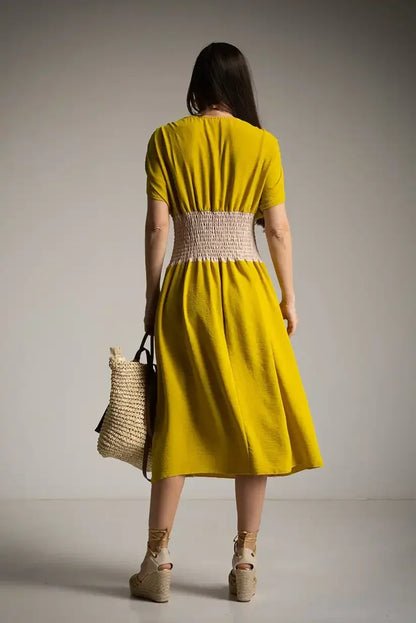 Vestido Bicolor Lima Mujer Corte Midi Primavera Verano Cintura Elástica - CHICA del Sur