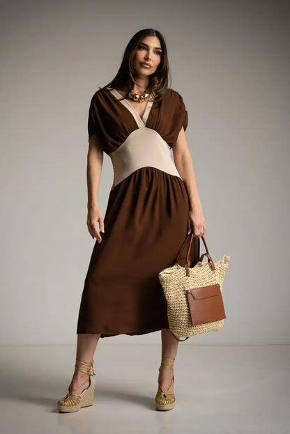 Vestido Bicolor Marrón Mujer Primavera Verano Corte Cómodo Midi - CHICA del Sur