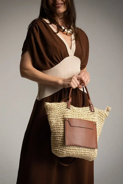 Vestido Bicolor Marrón Mujer Primavera Verano Corte Cómodo Midi - CHICA del Sur