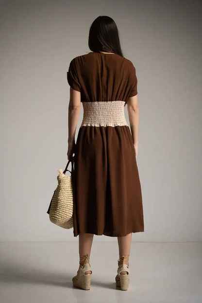 Vestido Bicolor Marrón Mujer Primavera Verano Corte Cómodo Midi - CHICA del Sur