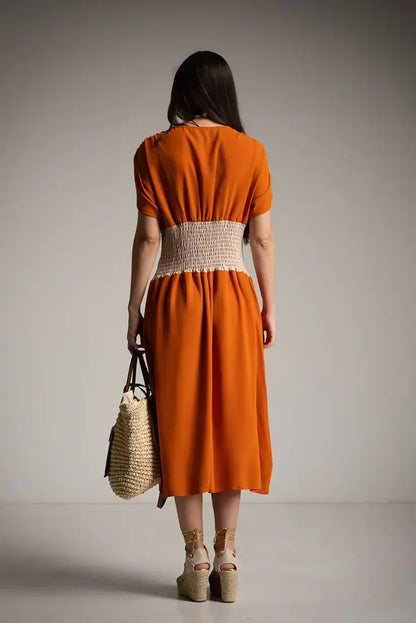 Vestido Bicolor Naranja Mujer Verano con Cintura Engomada Cómoda - CHICA del Sur